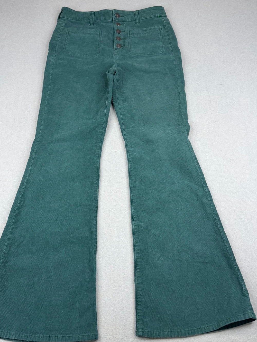 American Eagle Teal Super Hi-Rise Flare Corduroy Pants Button Fly 6
